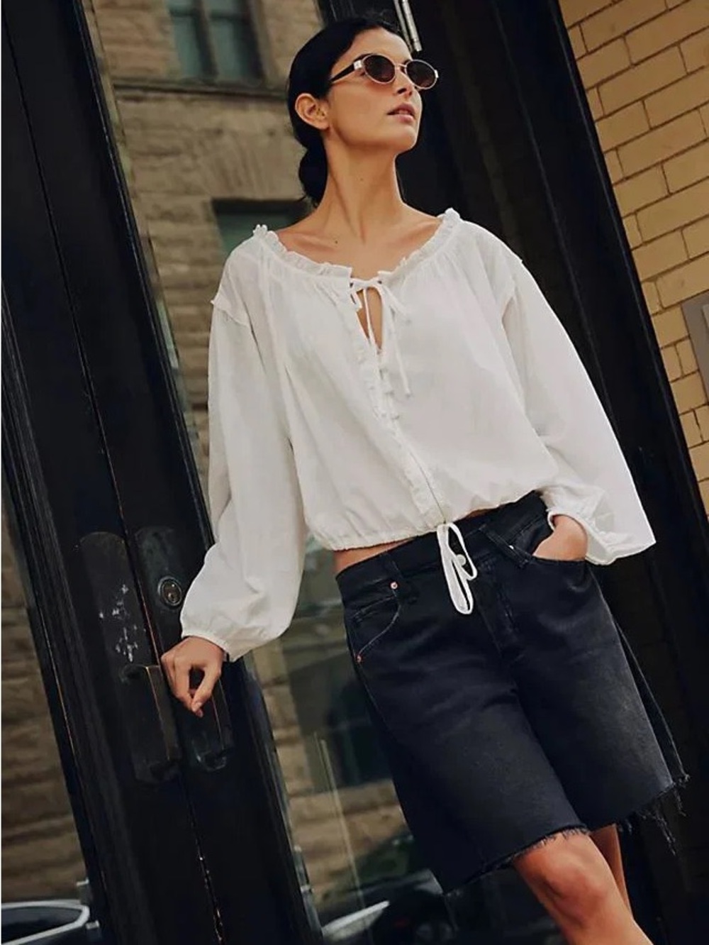 Free People White Peasant Tie-Front Blouse